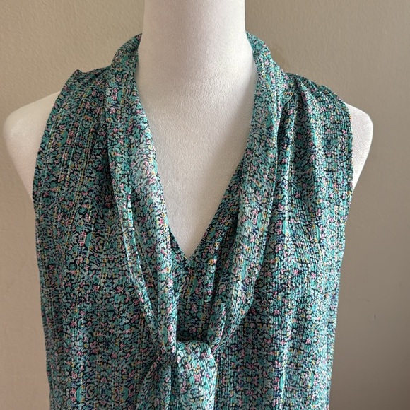 Rebecca Taylor Sleeveless Minnie Floral Chiffon Top Turquoise Blouse Size 2 - Picture 4 of 10